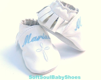 white leather moccasins,  baptism moccs , christening booties , mokassins for baptism , leather baby shoes