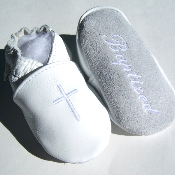 Baptism Christening shoes - embroidered leather baptism shoes - baptism booties , christening shoes , crisening bootie