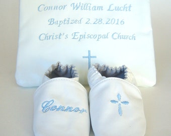 christening leather baby shoes and leather bag, Baptism gift set , baptism gift for godparents ,