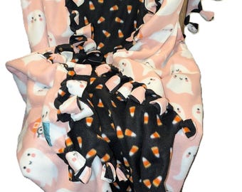 Sweet Ghosts and Candy Corn Fleece Blanket – Handmade Cozy Throw