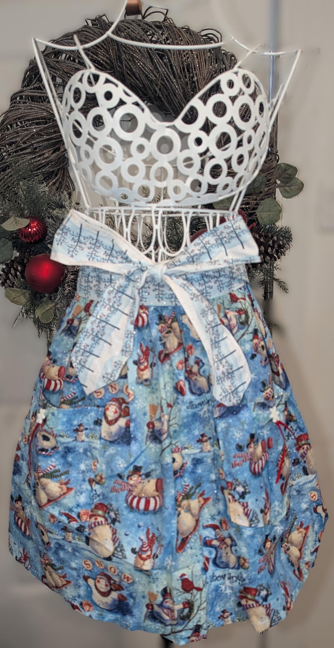 Snowman Skirt Apron | Handmade Christmas Apron | Sparkly Winter Apron ...