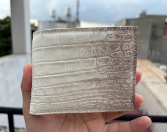 Cartera plegable de piel de caimán auténtica: billetera exótica hecha a mano para hombre