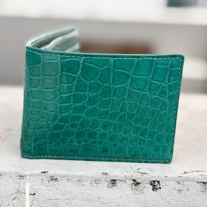 Premium Turquoise Alligator Echte Handgemaakte Buikleer Skin Portemonnee Heren Portemonnee met ID-klepje/Vaderdagcadeau/Verjaardagscadeau mannen