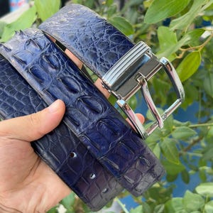 Navy Blue Genuine Alligator Horn Real Leather Skin Men&#39;s Belt With Pin Buckle W 1.5 Inch/ Golf Belt/ Gift For Him/ Birthday Gift/ Xmas Gift