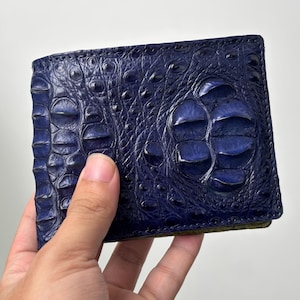 Handmade Navy Blue/Moss Green Double Sides Alligator Horn Leather Skin Men Bifold Wallet / Premium Leather Wallet/ Birthday Gift/ Xmas Gift