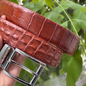 1.3&quot; Cognac Genuine Alligator Horn Real Leather Skin Men&#39;s Belt With Pin Buckle/ Golf Belt/ Gift For Him/ Birthday Gift/ Xmas Gift