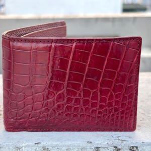Bourgondische alligator lederen portemonnee heren portemonnee met ID-klep / premium exotische lederen portemonnee / verjaardagscadeau mannen
