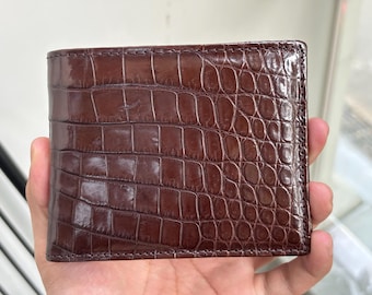 Cartera plegable de piel auténtica de cocodrilo - Cartera exótica hecha a mano