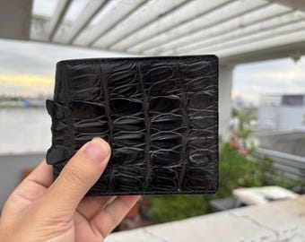 Cartera plegable de piel de caimán auténtica: billetera exótica hecha a mano para hombre