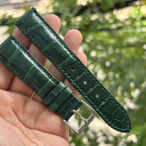 Green Handmade Real Alligator Belly Leather Skin Quick Release Watch Strap/ Replacement Leather Watch Band Size 18mm 19mm 20mm 21mm 22mm