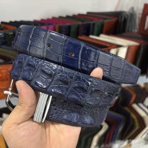 1.3&quot; Navy Blue Genuine Alligator Horn Exotic Leather Skin Men&#39;s Belt With Pin Buckle/ Golf Belt/ Gift For Him/ Birthday Gift/ Xmas Gift