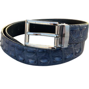 1.5&quot; Navy Blue Genuine Alligator Horn Exotic Leather Skin Men&#39;s Belt With Pin Buckle/ Golf Belt/ Gift For Him/ Birthday Gift/ Work Belt