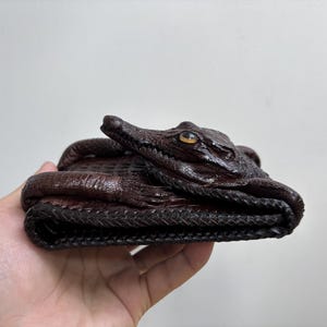Double Sides Dark Brown Genuine Horn Full Small Alligator Leather Skin Men Bifold Wallet/ Premium Exotic Leather Wallet/ Birthday Gift Men