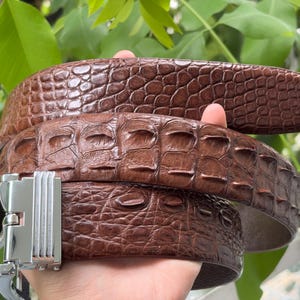 1.3&quot; Brown Genuine Alligator Horn Real Leather Skin Men&#39;s Belt With Pin Buckle/ Golf Belt/ Gift For Him/ Birthday Gift/ Xmas Gift