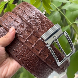 1.5&quot; Brown Genuine Alligator Horn Real Leather Skin Men&#39;s Belt With Pin Buckle/ Golf Belt/ Gift For Him/ Birthday Gift/ Xmas Gift