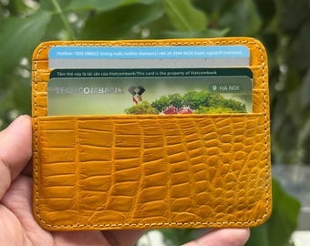 Yellow Alligator Leather Card Holder: Slim Minimalist Wallet