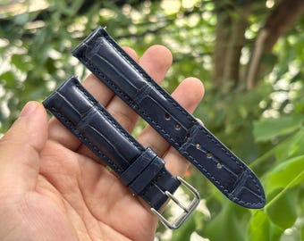 Marineblauwe alligatorleren horlogeband: snelsluiting, handgemaakte bandmaat 18 mm 19 mm 20 mm 21 mm 22 mm