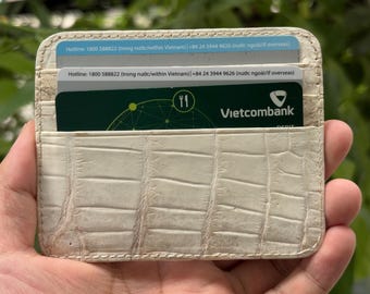 Porta carte minimalista in pelle di alligatore: portafoglio sottile fatto a mano