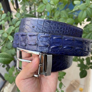 Navy Blue Genuine Alligator Horn Real Leather Skin Men&#39;s Belt With Pin Buckle W 1.3 Inch/ Golf Belt/ Gift For Him/ Birthday Gift/ Xmas Gift