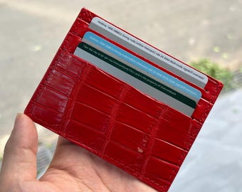 Porta carte in pelle di alligatore rosso: portafoglio sottile fatto a mano