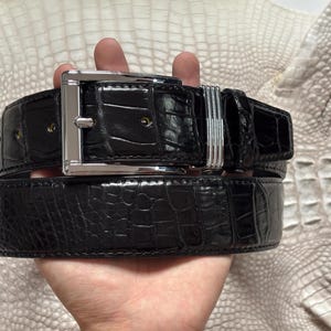 1.3&quot; Black Genuine Alligator Belly Exotic Leather Skin Men&#39;s Belt With Pin Buckle/ Golf Belt/ Gift For Him/ Birthday Gift/ Xmas Gift