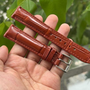 Cognac Handmade Real Alligator Belly Leather Skin Quick Release Watch Strap/ Replacement Leather Watch Band Size 18mm 19mm 20mm 21mm 22mm