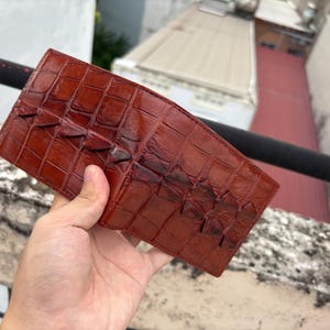 Cognac alligator lederen portemonnee heren portemonnee met ID-klep / premium exotische leren portemonnee / verjaardagscadeau heren