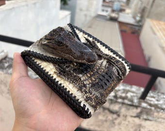Cartera plegable de auténtica piel de cocodrilo: Cartera exótica hecha a mano para hombre