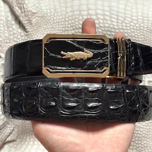 1.5&quot; Black Genuine Alligator Horn Exotic Leather Skin Men&#39;s Belt With Automatic Ratchet Buckle/ Golf Belt/ Gift For Him/ Birthday Gift
