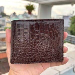 Bruine alligator lederen portemonnee heren portemonnee met ID-klep / premium exotische lederen portemonnee / verjaardagscadeau heren