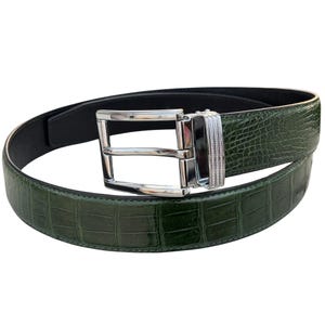 1.5&quot; Green Genuine Alligator Belly Exotic Leather Skin Men&#39;s Belt With Pin Buckle/ Golf Belt/ Gift For Him/ Birthday Gift/ Xmas Gift