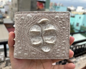 Cartera plegable de piel de caimán auténtica: billetera exótica hecha a mano para hombre