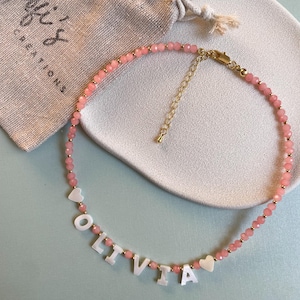Personalized name necklace, beaded necklace for kids, handmade necklace for girls, gift idea for little kids, mother of Pearl name necklace