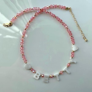 Custom name necklace toddler, gift for little girl, mother of Pearl initial name necklace, bright beaded necklace, colorful gift for kids