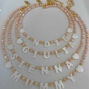 Toddler Custom name necklace, mother of Pearl letter name necklace, kids beaded necklace, Easter gift for girls, children’s birthday gift image 4