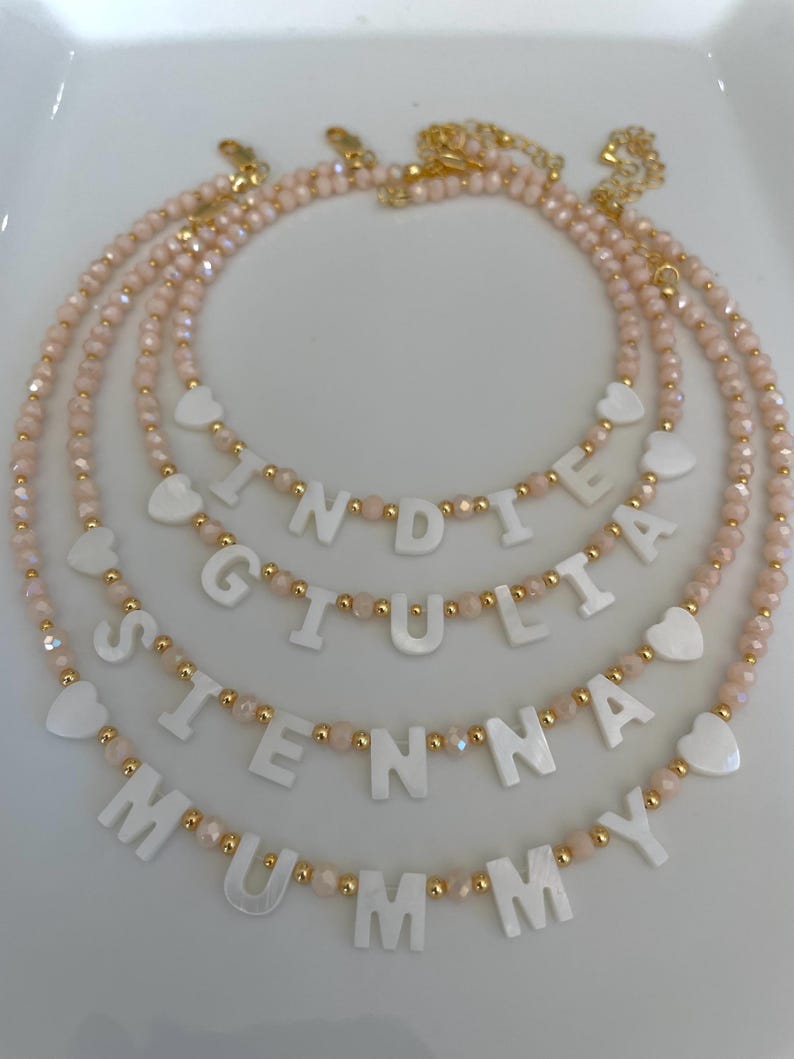 Toddler Custom name necklace, mother of Pearl letter name necklace, kids beaded necklace, Easter gift for girls, children’s birthday gift image 4