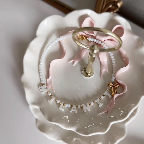 Custom name necklace for kids, personalized necklace for little girls, mother of Pearl name necklace, toddler white necklace, gift for girls