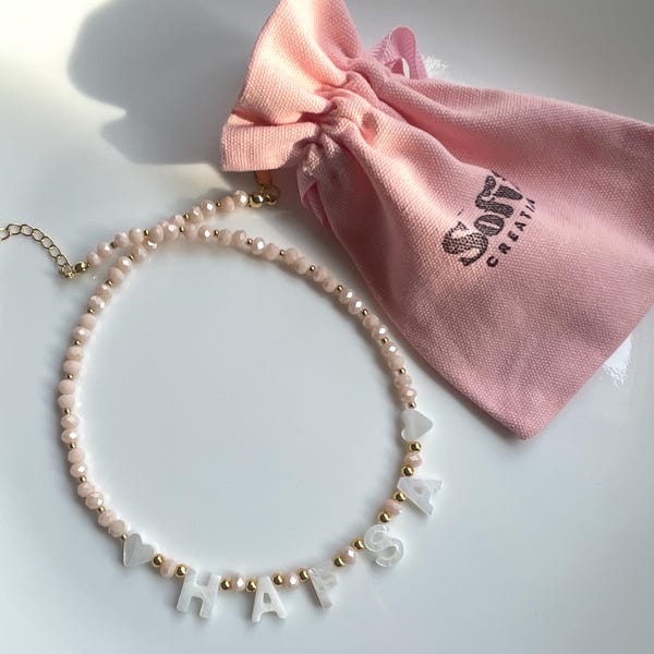 Toddler Custom name necklace, mother of Pearl letter name necklace, kids beaded necklace, back to school gift for girls, kids birthday gift