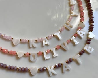 personalized name necklace, birthday gift for little girls, bright beaded necklace, colourful name necklace for kids, Easter gift for kids