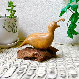 Vintage 60s Hand Carved Burled Wood Quail Bird Sculpture Statue Shelf Art