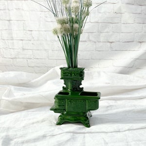Vintage 60s Novelty Triple Planter Colonial Kitchen Stove Oven Green Shelf Art