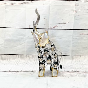 Vintage 90s y2k Lucky Elephant 19” Metal Sculpture Light Catcher Prismatic Statue Figure Shelf Art