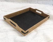Upcycled Vintage Decorative Serving Ottoman Tray Wood Leather Alligator Storage Organizer 16