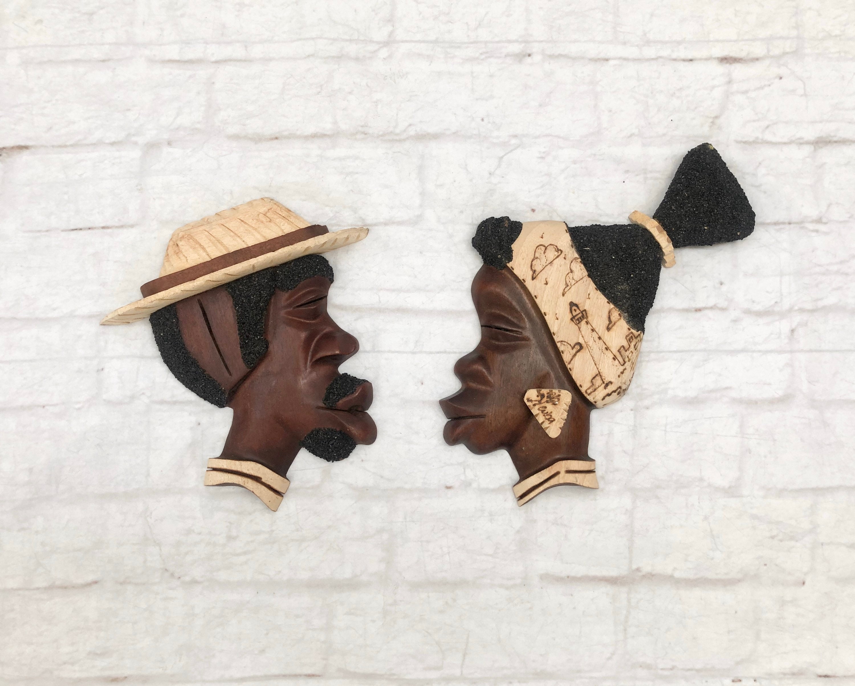 ビンテージ 60s RIGHT ON 置物 vintage 70s 黒人解放 Rare Vintage 60s Tribal Folk Primitive Head Profiles Busts Man