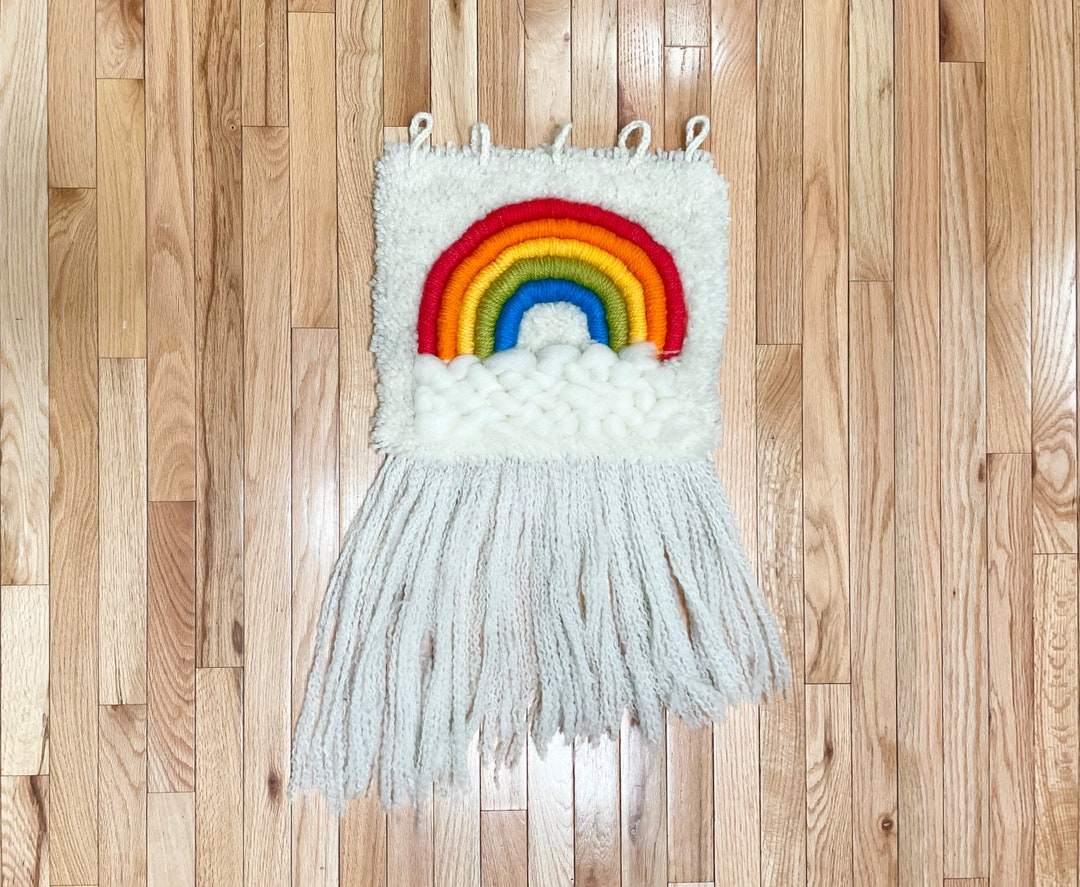 Vintage 80s Rainbow Latch Hook Fringed Wall Art Pole Hanging Etsy