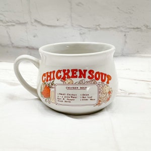 Vintage 70s Large Chicken Soup Recipe Mug Novelty