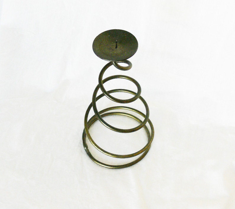 Vintage 90s Spiral Spring Metal Coil Candle Holder Aged Brass Etsy