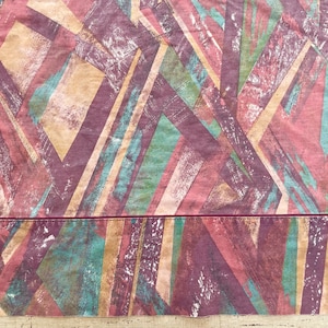 Vintage 90s Twin Flat Sheet Grecian Marble Art Deco Southwestern Lodge Fabric Print Pattern