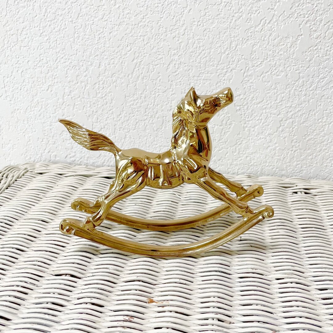 Vintage 60s Brass Rocking Horse Metal Art Sculpture Figurine 7” Nursery ...