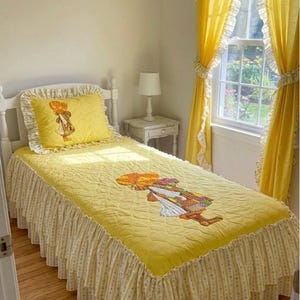 RARE Vintage 70s Holly Hobbie Curtains Twin Bedspread Pillow Sham